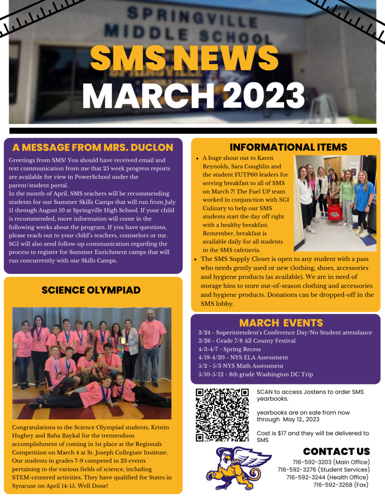 SMS March Newsletter Springville Middle
