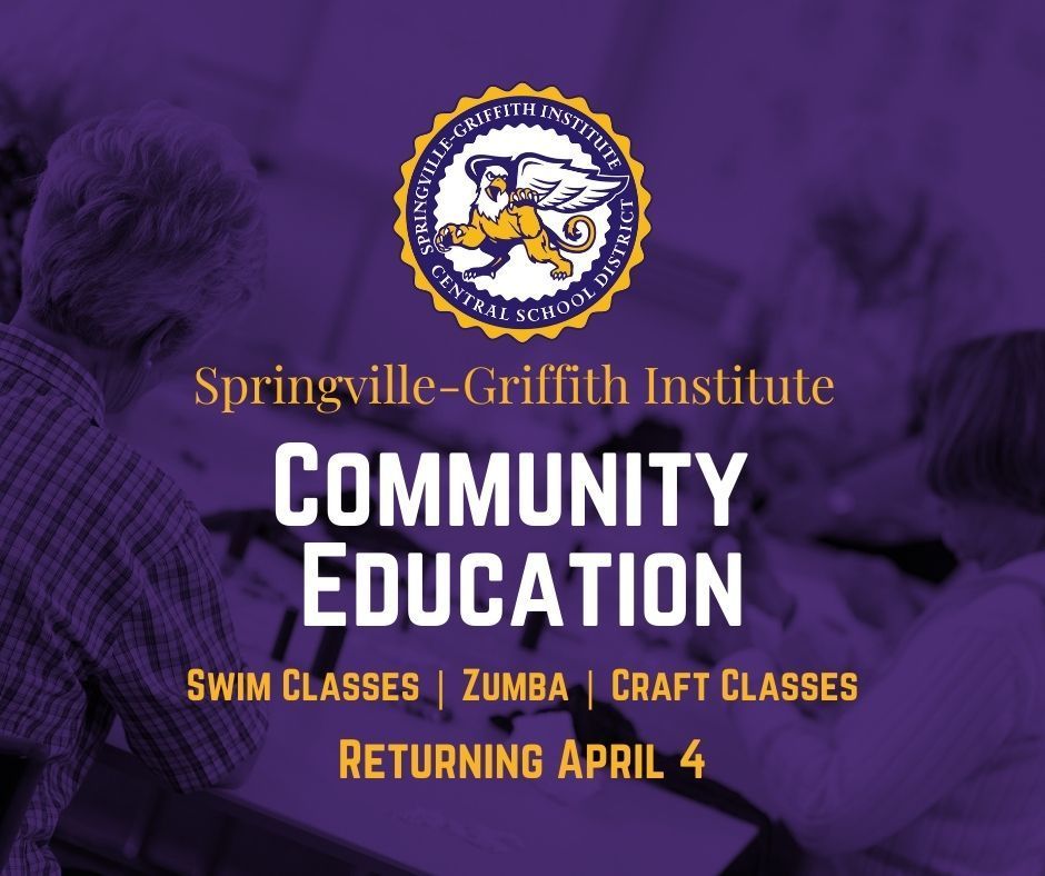 Filtered image of individuals at an art class with Springville-Griffith Institute Community Education, Swim Classes | Zumba | Craft Classes, returning April 4, included. 