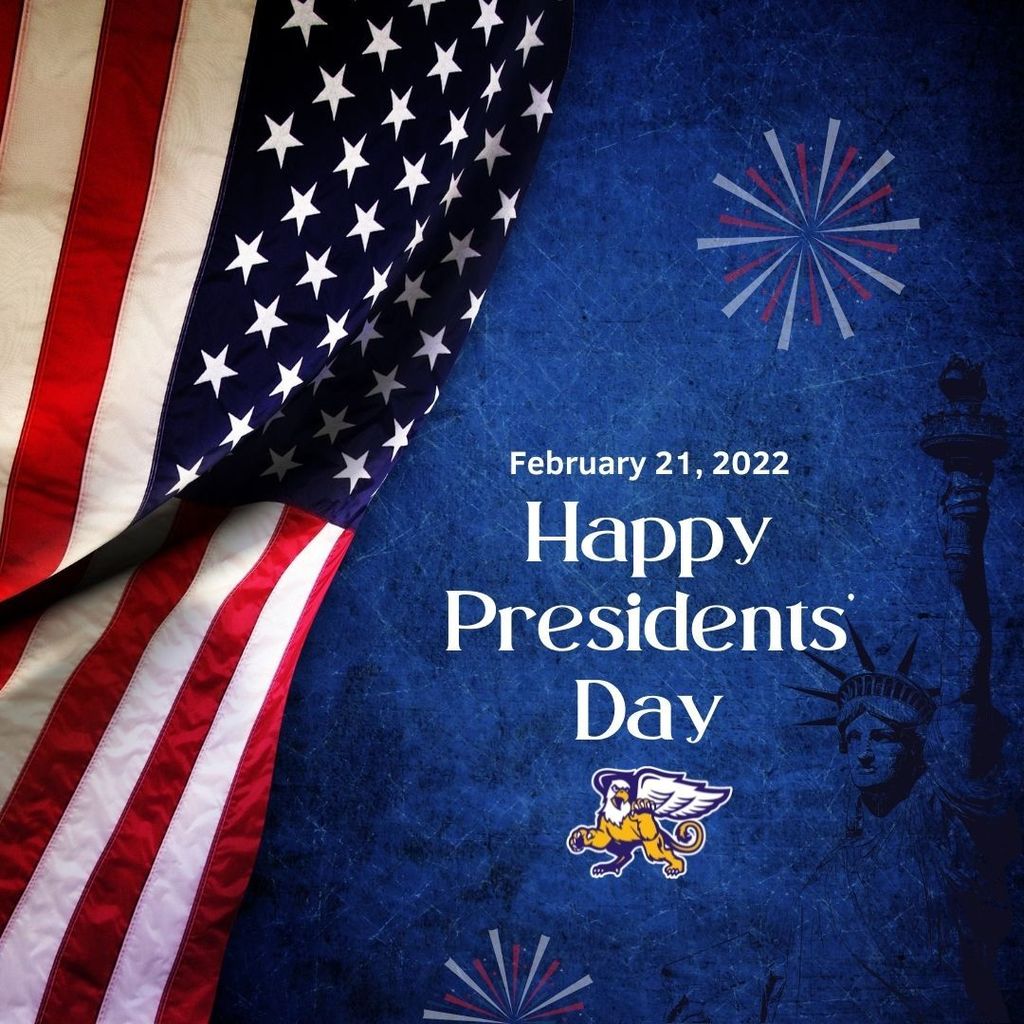 Presidents' Day Graphic with American flag, fireworks and Springville logo