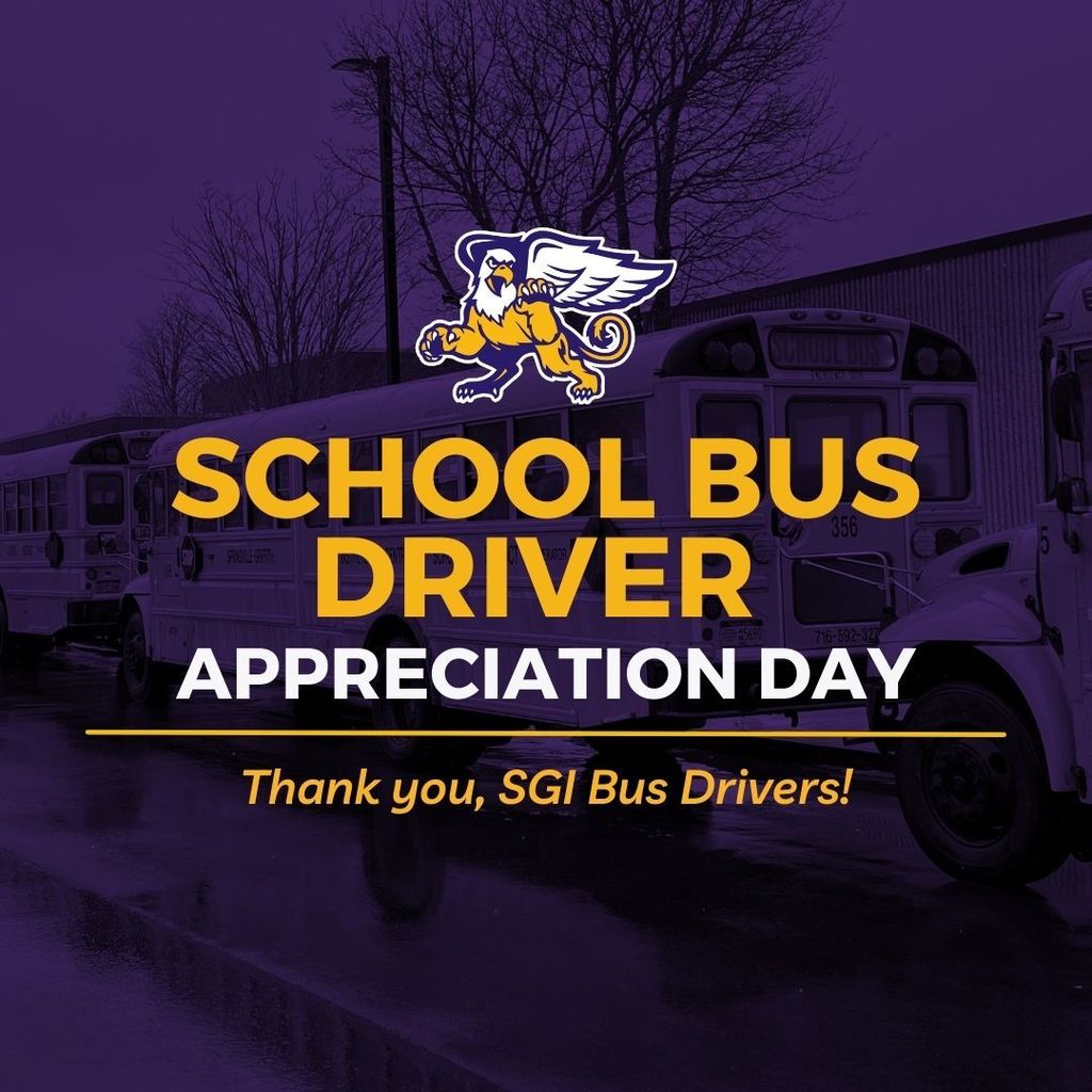 Filtered image of a SGI school bus with "School Bus Driver Appreciation Day" written with "Thank you, SGI Bus Drivers" located below a solid line. 