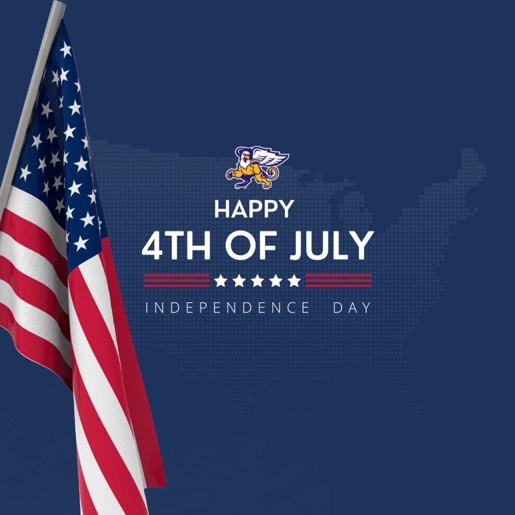 Dark background with an image of the American flag and SGI logo with text: “Happy 4th of July. Independence Day."